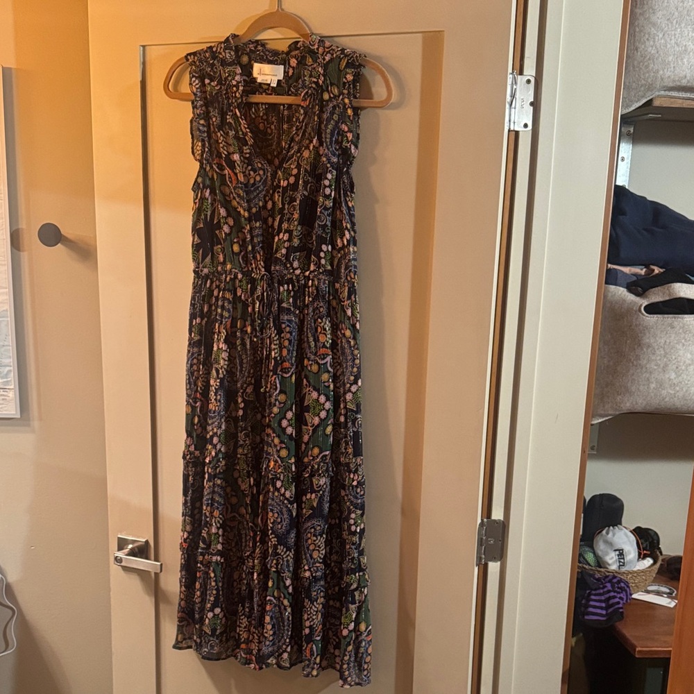 Anthropologie Navy Blue Paisley Midi Dress